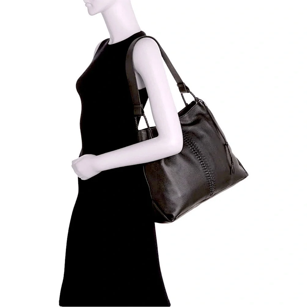 VINCE CAMUTO Maxi Black Leather Hobo Shoulder Bag 14” x 12”